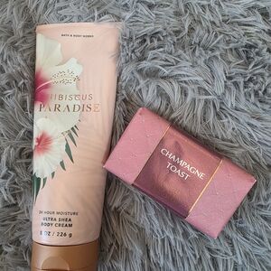 Bath & Body Works Hibiscus Paradise Body Cream & Champagne Toast Soap
